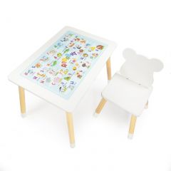 Комплект детской мебели стол и стул Мишутка с накладкой Алфавит (Белый/Белый/Береза) в Верхней Салде - verhnyaya-salda.mebel24.online | фото 2