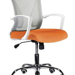 Кресло BRABIX "Wings MG-306", пластик белый, хром, сетка, серое/оранжевое, 532011 в Верхней Салде - verhnyaya-salda.mebel24.online | фото