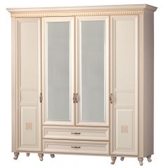Шкаф для одежды 4-дверный с зеркалом №493 Марлен кремовый белый в Верхней Салде - verhnyaya-salda.mebel24.online | фото 1