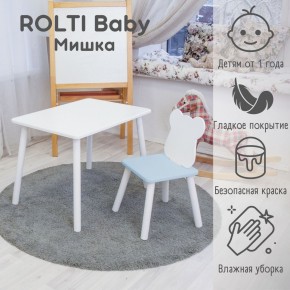 Детский комплект стол и стул «Мишка» Rolti Baby  (голубая столешница/голубое сиденье/белые ножки) в Верхней Салде - verhnyaya-salda.mebel24.online | фото