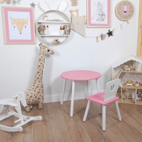 Комплект детский стол КРУГЛЫЙ и стул КОРОНА ROLTI Baby (розовая столешница/розовое сиденье/белые ножки) в Верхней Салде - verhnyaya-salda.mebel24.online | фото