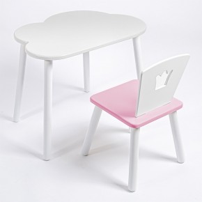 Комплект детский стол ОБЛАЧКО и стул КОРОНА ROLTI Baby (белая столешница/розовое сиденье/белые ножки) в Верхней Салде - verhnyaya-salda.mebel24.online | фото