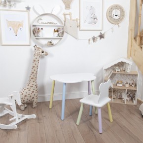 Комплект детский стол ОБЛАЧКО и стул МИШКА ROLTI Baby (белая столешница/белое сиденье/цветные ножки) в Верхней Салде - verhnyaya-salda.mebel24.online | фото
