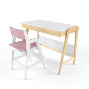 Комплект растущий стол и стул с чехлом 38 попугаев «Вуди» (Белый, Белый, Розовый) в Верхней Салде - verhnyaya-salda.mebel24.online | фото