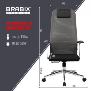Кресло офисное BRABIX PREMIUM "Ultimate EX-801" хром, плотная двойная сетка Х2, черное/серое, 532918 в Верхней Салде - verhnyaya-salda.mebel24.online | фото 5